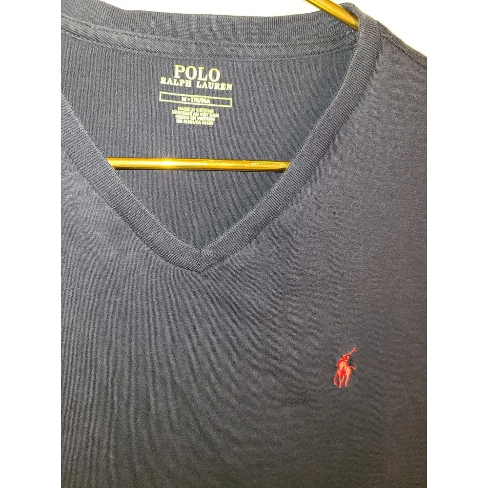 Polo Ralph Lauren‎ T Shirt Men Medium Blue V Neck Red Pony Preppy Casual Summer